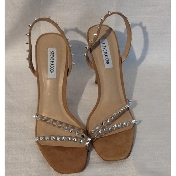 steven madden Shoes - Steve Madden Women's Studded Strappy High Heel Brown/Clear Sandals Size 10M